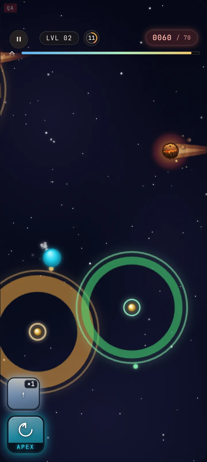 Pulse gameplay - orbital rings and orbs mid-run